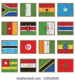 flags of africa on wooden plaques, isolated on white, set 1