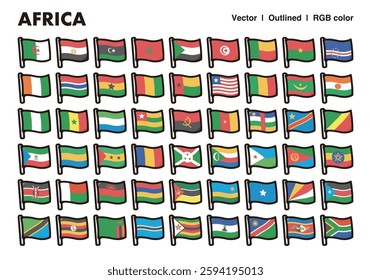 Flags of African countries.Illustration style vector icon set.