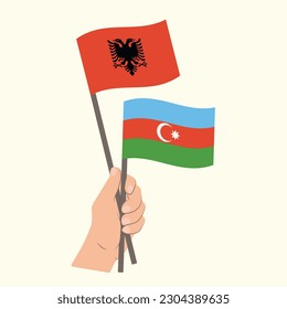 Flags of Albania and Azerbaijan, Hand Holding flags