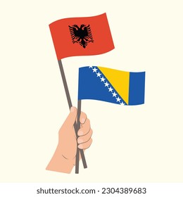 Flags of Albania and Bosnia and Herzegovina, Hand Holding flags