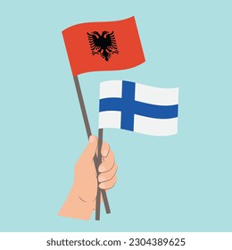 Flags of Albania and Finland, Hand Holding flags