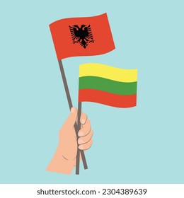 Flags of Albania and Lithuania, Hand Holding flags