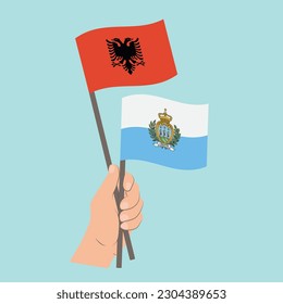 Flags of Albania and San Marino, Hand Holding flags