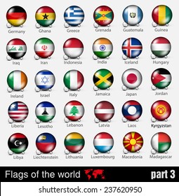 Flags of all countries in the 3d ball with shadows