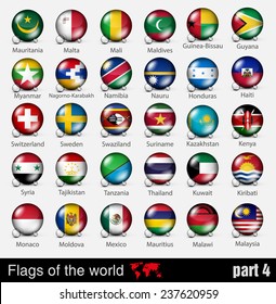Flags of all countries in the 3d ball with shadows