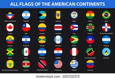 Flags of all countries of the American continents. Flat style