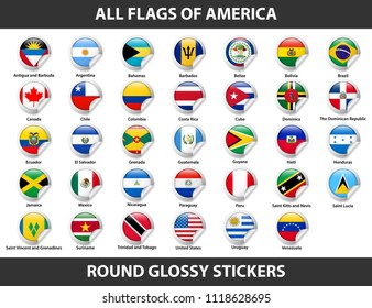 Flags of all countries of American continents. Round Glossy Stickers