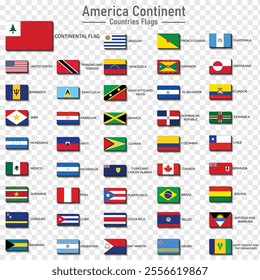 Flags of all countries of the American continents