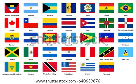 Flags of all countries of the American continents