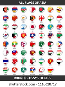 Flags of all countries of Asia. Round Glossy Stickers