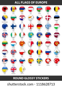 Flags of all countries of Europe. Round Glossy Stickers