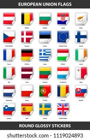 Flags of all countries of European Union. Round Glossy Stickers