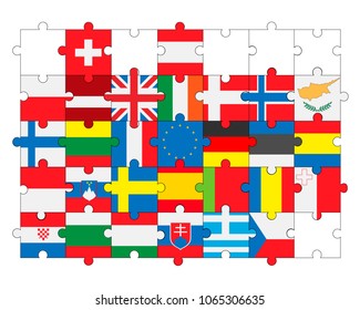 flags of all countries, members of European Union in puzzle