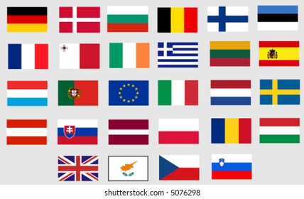 Flags of all twenty-seven member states of the European Union (EU)