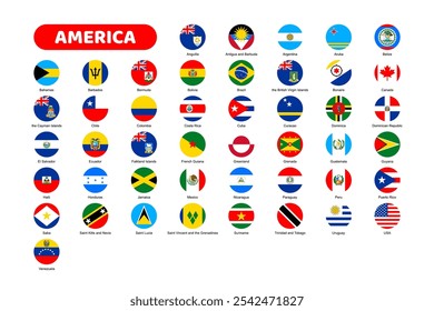 Flags of America. Flat element design. White isolated background