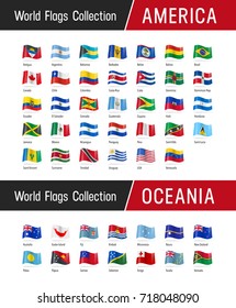 Flags of America and Oceania, waving in the wind - Vector world flags collection