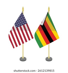 Flags of America and Zimbabwe on pole