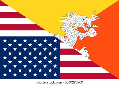 banderas americanas y bután. proporción 2:3