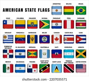 Flags of American Sovereign States. Flags Set 3D Square