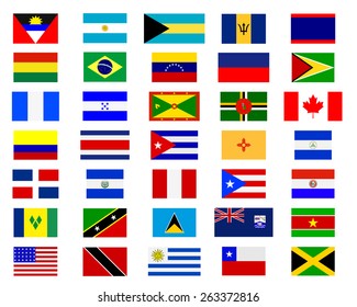 Flags of the Americas on a white background 