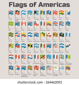 Flags of Americas. Vector Flat Illustration with American countries flags in cartoon style