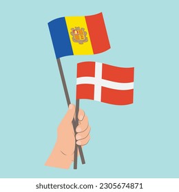 Flags of Andorra and Denmark, Hand Holding flags