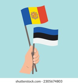 Flags of Andorra and Estonia, Hand Holding flags