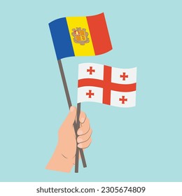 Flags of Andorra and Georgia, Hand Holding flags