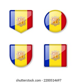 Flags of Andorra - glossy collection. Set of vector illustrations