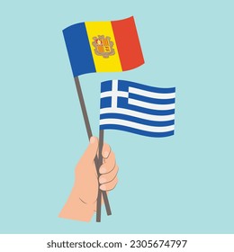 Flags of Andorra and Greece, Hand Holding flags
