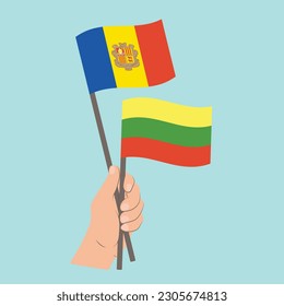 Flags of Andorra and Lithuania, Hand Holding flags