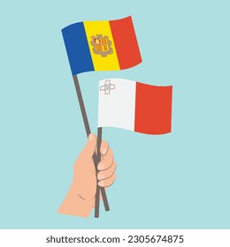 Flags of Andorra and Malta, Hand Holding flags