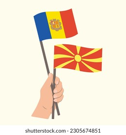 Flags of Andorra and North Macedonia, Hand Holding flags