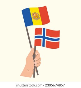 Flags of Andorra and Norway, Hand Holding flags