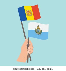 Flags of Andorra and San Marino, Hand Holding flags