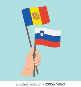 Flags of Andorra and Slovenia, Hand Holding flags