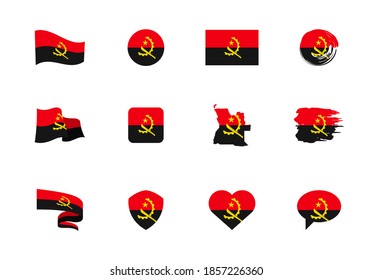 Flags of Angola - flat collection. Flags of different shaped twelve flat icons. Vector illustration set