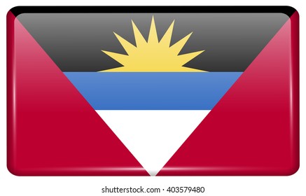 Flags of Antigua and Barbuda in the form of a magnet on refrigerator with reflections light. Vector illustration