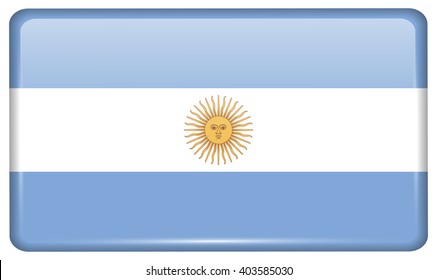 Flags of Argentina in the form of a magnet on refrigerator with reflections light. Vector illustration