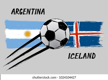 Flags of Argentina and Iceland - Icon for football championship - Grunge