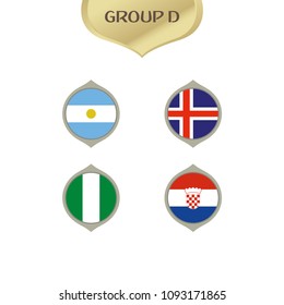 Flags of Argentina, Iceland, Nigeria and Croatia, group d teams, football competition 2018