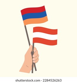 Flags of Armenia and Austria, Hand Holding flags