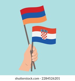 Flags of Armenia and Croatia, Hand Holding flags