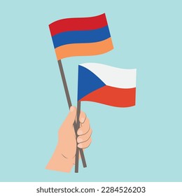 Flags of Armenia and Czech Republic, Hand Holding flags