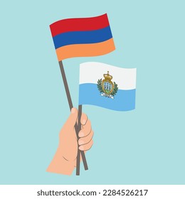 Flags of Armenia and San Marino, Hand Holding flags