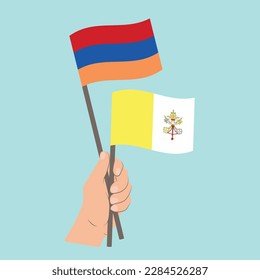 Flags of Armenia and Vatican City, Hand Holding flags