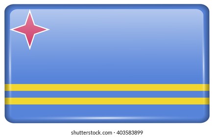 Flags of Aruba in the form of a magnet on refrigerator with reflections light. Vector illustration