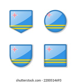 Flags of Aruba - glossy collection. Set of vector illustrations