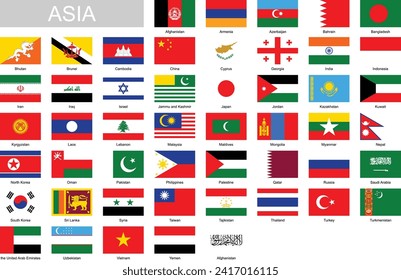 Flaggen Asiens. Flaches Elementdesign. Weißer isolierter Hintergrund