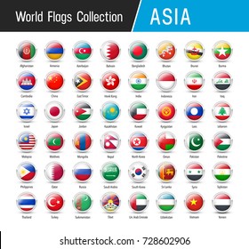 Flags of Asia, inside round icons - Vector world flags collection